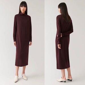 COS High Neck Midi Dress Long Sleeve Merino Wool 100%